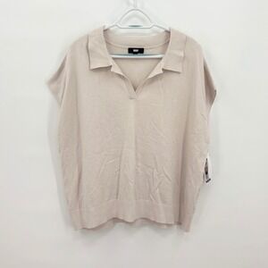 DKNY Womens Beige Short Sleeve Polo Collar Knit Sweater Top XXL E3GR0416 NEW